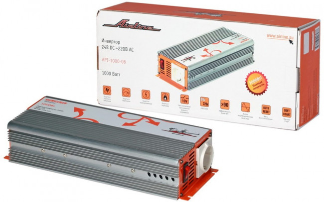 API-1000-06, Преобразователь напряжения (инвертор) 24-220V 1000Вт AIRLINE API-1000-06, Преобразователь напряжения (инвертор) 24-220V 1000Вт AIRLINE