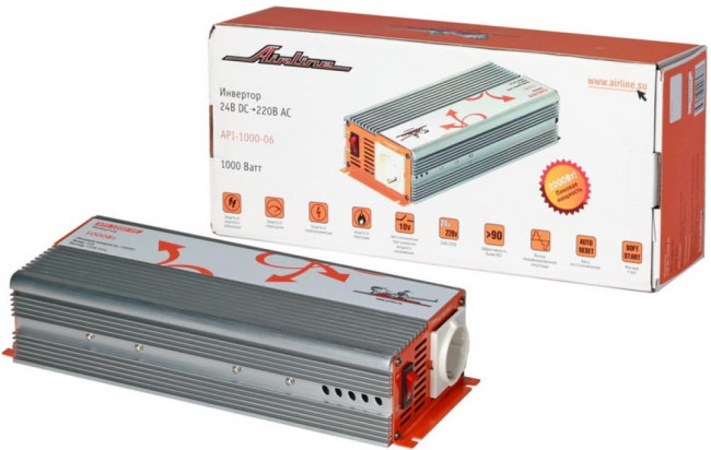API-1000-06, Преобразователь напряжения (инвертор) 24-220V 1000Вт AIRLINE API-1000-06, Преобразователь напряжения (инвертор) 24-220V 1000Вт AIRLINE