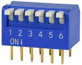 DS02C-254-1L-06BE, DIP Switches / SIP Switches DIP Switch, SPST, 2.54 pitch, Raised actuator, convex bottom, long pin, 6 position, Blue DS02C-254-1L-06BE, DIP Switches / SIP Switches DIP Switch, SPST, 2.54 pitch, Raised actuator, convex bottom, long pin, 6 position, Blue
