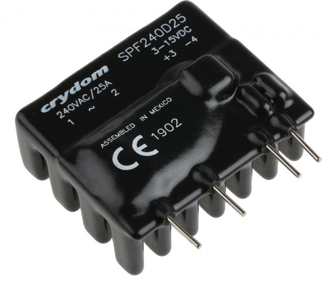 SPF240D25, Твердотельное реле, серия SPF, SIP, SPST-NO, 25 А, 280 В AC, На Печатную Плату, Сквозное Отверстие