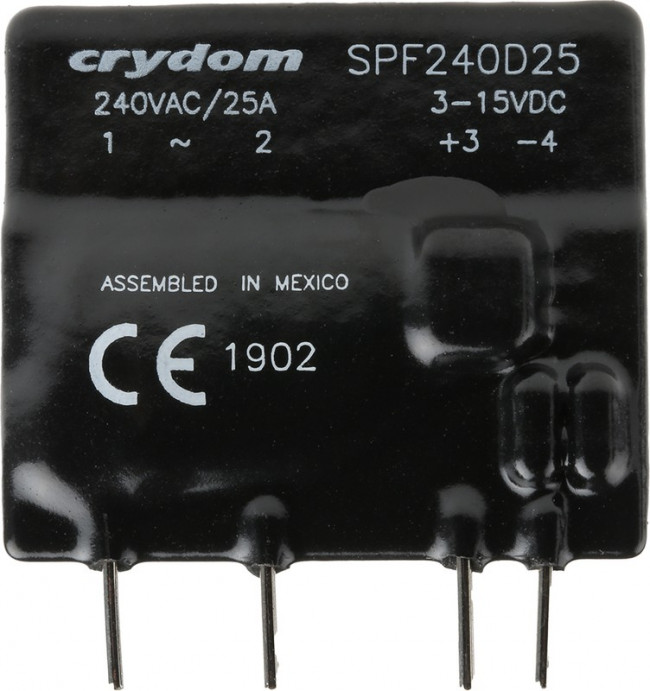 SPF240D25, Твердотельное реле, серия SPF, SIP, SPST-NO, 25 А, 280 В AC, На Печатную Плату, Сквозное Отверстие