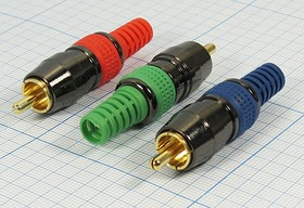 Разъем RCA вилка, 4-6мм, на кабель, металл/пластик, зеленый, [RGB]