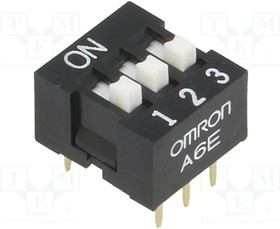 A6E-3104, Переключатель: DIP-SWITCH, Кол-во секций: 3, ON-OFF, 0,025A/24ВDC