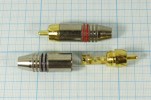 Разъем RCA вилка, 4-6мм, на кабель, никель, синий / золотой