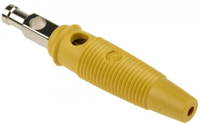 930727103, Yellow Male Banana Plug, 4 mm Connector, Solder Termination, 30A, 30 V ac, 60V dc, Nickel 930727103, Yellow Male Banana Plug, 4 mm Connector, Solder Termination, 30A, 30 V ac, 60V dc, Nickel