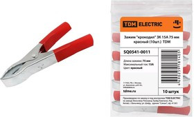 Зажим "крокодил" ЗК 15А 75мм красный (10шт) TDM