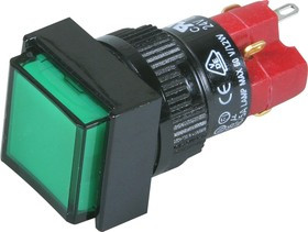 D16LMS1-1abKG, Кнопка без фиксации (5A 250VAC), LED подсветка 24VDC