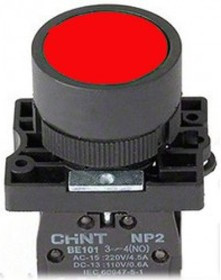 NP2-EA45, Кнопка без фиксации красная ON-(OFF)/OFF-(ON) пласт.