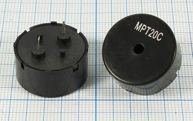 Излучатель звука пьезокерамический без генератора (1~30)В, Резонансная 2кГц зп 22x11\1~30\\ 2,0\2P10