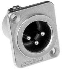 AC3MMDZ-AU, XLR Connectors 3 Pole XLR Male Chassis Mount D Type Gold Plated Machined Contacts Nickel Finish