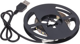 141-2001, Лента светодиодная 5В, SMD2835, 4,8Вт/м, 60 LED/м, 6500K, 8мм, 2м, с USB коннектором, черная, IP20 L