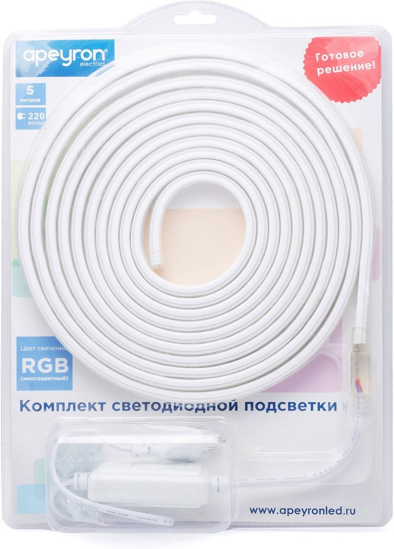 10-52, Набор светодиодной ленты, RGB, 220В, 12Вт/м, 60SMD(5050)/м, IP65, 5м