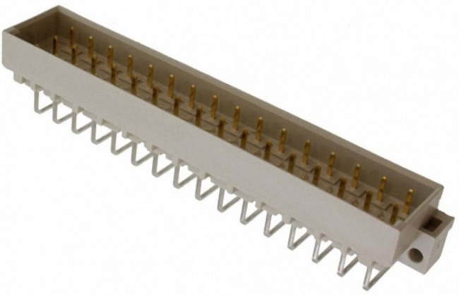 Male connector, type E, 48 pole, a-c-e, pitch 5.08 mm, solder pin, angled, gold-plated, 09051486931 Male connector, type E, 48 pole, a-c-e, pitch 5.08 mm, solder pin, angled, gold-plated, 09051486931