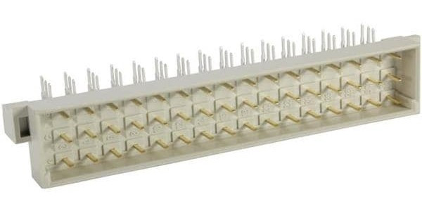 Male connector, type E, 48 pole, a-c-e, pitch 5.08 mm, solder pin, angled, gold-plated, 09051486931 Male connector, type E, 48 pole, a-c-e, pitch 5.08 mm, solder pin, angled, gold-plated, 09051486931