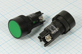 Переключатель кнопочный без фиксации ON-(OFF)/OFF-(ON), зеленый, 3винта; Q-14156G ПКн\250\ 3\(SPDT)\d20\чер\ зел\\3Cвин\LXA2\