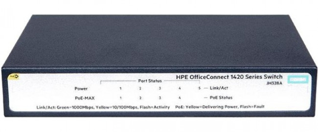 Коммутатор HP JH328A HPE 1420 5G PoE+ Switch( Unmanaged, 5*10/100/1000 Poe+ 32W, QoS, Fanless)