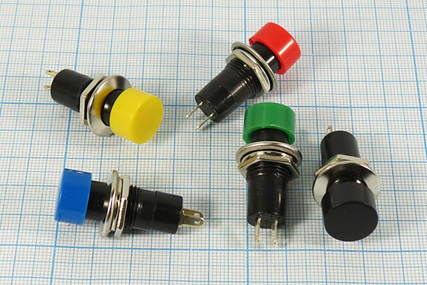 Выключатель кнопочный с фиксацией SPST, ON-OFF, красного цвета, 220В/2А, d10мм; №2656 R ПКн\250\ 2,0\SPST\d12\мет\ кр\\2C\PBS-16A\