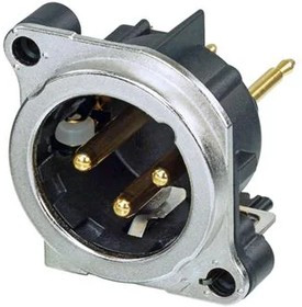 NC3MBV-SW, XLR Connectors 3P M Recept B Series PCBV PN 1 GRND NI