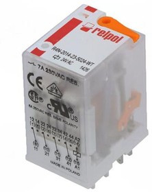 R4N-2014-23-5024-WT, Реле: электромагнитное, 4PDT, Uобмотки: 24ВAC, 6A/250ВAC, 6A/24ВDC R4N-2014-23-5024-WT, Реле: электромагнитное, 4PDT, Uобмотки: 24ВAC, 6A/250ВAC, 6A/24ВDC