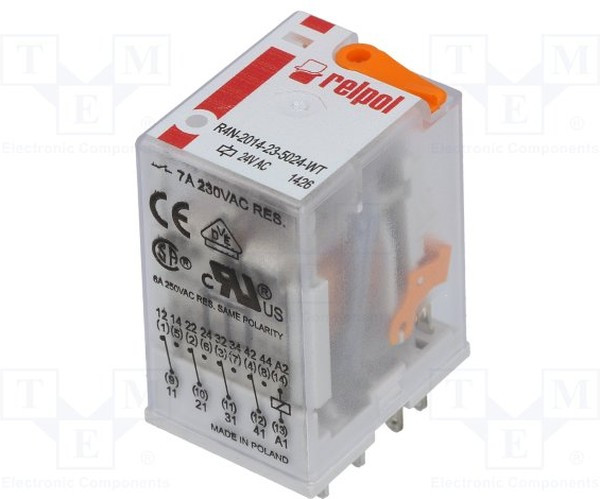 R4N-2014-23-5024-WT, Реле: электромагнитное, 4PDT, Uобмотки: 24ВAC, 6A/250ВAC, 6A/24ВDC R4N-2014-23-5024-WT, Реле: электромагнитное, 4PDT, Uобмотки: 24ВAC, 6A/250ВAC, 6A/24ВDC