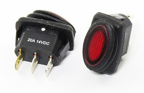 Переключатель клавишный, контакты 3T, 20А, 12В, ON-OFF, подсветка ILкрасная, R13-278B8[овал]