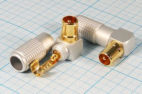 Штекер TV, 4-6мм, на кабель, мет[Au], угловой