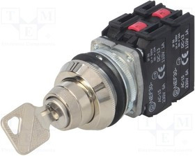 NEF30-BX3Y, Переключатель: поворотный с ключом, Фикс.пол: 2, NC x3 + NO, 30мм
