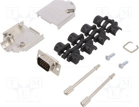 DTCK09-HDP15-K, Разъем D-Sub HD; PIN: 15; вилка; "папа"; пайка; на провод; черный