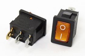 Переключатель клавишный, контакты 3T, 6А, ON-OFF, подсветка ILжелтая, MIRS101-2
