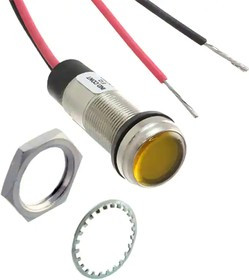 656-1306-303F, LED Panel Mount Indicators 1/2 Flat Yellow 28VDC w/Leads