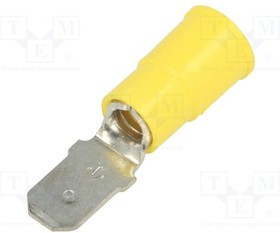 KEYS8290, Наконечник: плоский, 6,4мм, 0,8мм, "папа", обжим, на провод, желтый