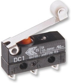 DC3C-L1RC, Микропереключатель, Мгновенного Действия, Роликовый Рычаг, SPDT, Быстрое Соединение, Пайка, 100 мА DC3C-L1RC, Микропереключатель, Мгновенного Действия, Роликовый Рычаг, SPDT, Быстрое Соединение, Пайка, 100 мА