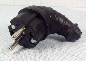 Штекер сетевого питания угловой с заземлением CEE7/4,IP44,250В/16А,на кабель,чёрный; №11788 штек пит AC CEE7/4\\16/250\угл\ IP44\чер\106-040