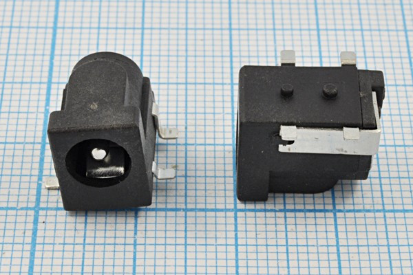 Разъем питания DC розетка, d2.1 D5.5, 4C, на плату, SMD, угловой, DJK-02AS