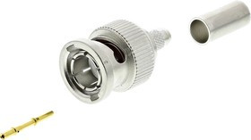 J01002B0018, Plug Cable Mount BNC Connector, 75, Crimp Termination, Straight Body