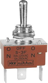 S3F, Toggle Switch, Panel Mount, On-Off-On, SPDT, Quick Connect Terminal, 125V ac