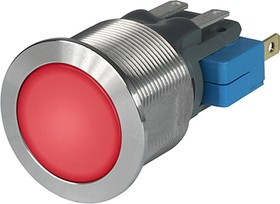 1241.8448, Pushbutton Switches 10A, 250 VAC, 19mm BRIGHT RED 1 POLE