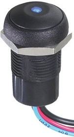 IRR3F422LOB, Pushbutton Switches 16mm sealed round pushbutton, 200mA 48VDC, N.O., Flying leads, Black Actuator/Bezel, Central Lens, Blue LED