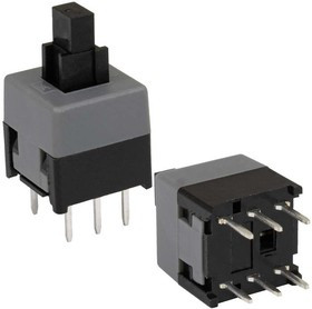 PB22E09 без фикс. 8.5x8.5x14, Миниатюрная кнопка без фиксации PB22E09, DPDT, 8.5x8.5x14 мм, 0,1 А, 30 В, 70 мОм, монтаж на плату