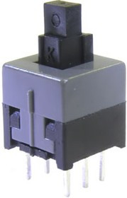 PB22E09 без фикс. 8.5x8.5x14, Миниатюрная кнопка без фиксации PB22E09, DPDT, 8.5x8.5x14 мм, 0,1 А, 30 В, 70 мОм, монтаж на плату