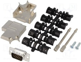 D45ZK09-HDP-K, Разъем D-Sub HD; PIN: 15; вилка; "папа"; пайка; на