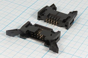 Штекер IDC с защёлками, 10 контактов шагом P2.54x2.54мм, на плату, аналог [SCM-10][DS1011-10]; №1776 штек IDC\P2,54x2,54\ 10P\плат\\IDCC-10M