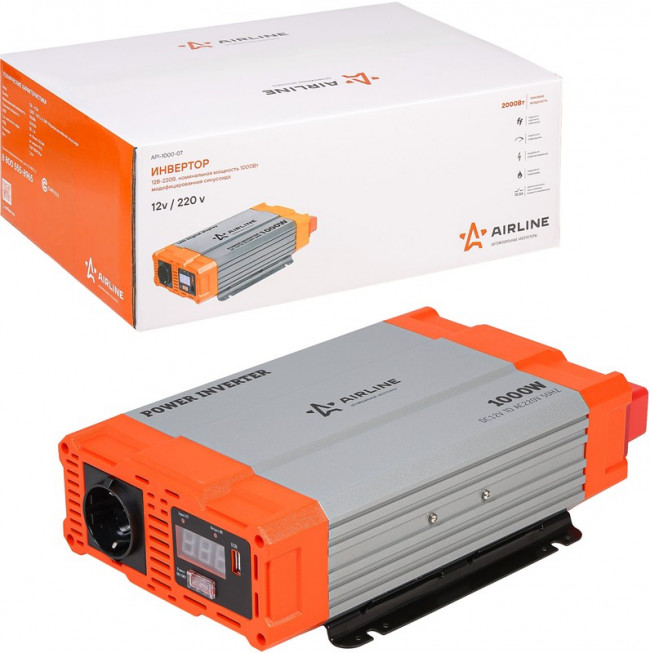 API-1000-07, Преобразователь напряжения (инвертор) 12-220V 1000Вт AIRLINE API-1000-07, Преобразователь напряжения (инвертор) 12-220V 1000Вт AIRLINE