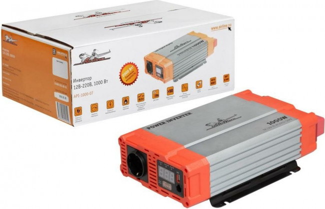 API-1000-07, Преобразователь напряжения (инвертор) 12-220V 1000Вт AIRLINE API-1000-07, Преобразователь напряжения (инвертор) 12-220V 1000Вт AIRLINE