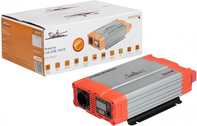 API-1000-07, Преобразователь напряжения (инвертор) 12-220V 1000Вт AIRLINE API-1000-07, Преобразователь напряжения (инвертор) 12-220V 1000Вт AIRLINE