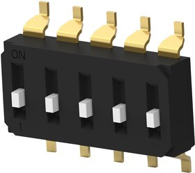 EDS05SGNNTR04Q, DIP / SIP переключатель, приподнятый, 5 схем(-а), Ползунок, SMD (Поверхностный Монтаж), SPST, 24 В