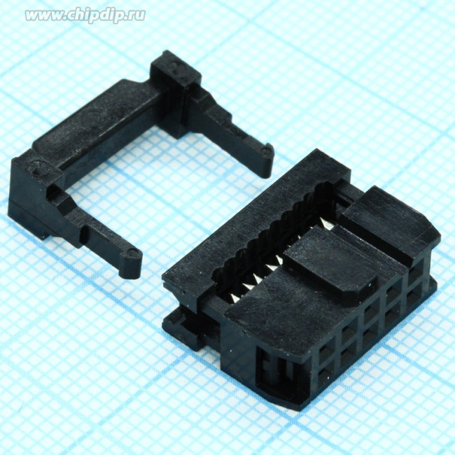 IDC-10F (DS1016-10), Розетка 2.54мм на шлейф 10 pin с фиксатором кабеля