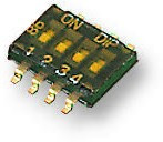 MCDHN-04F-T-V, DIP Switch, Slide Actuator, 4 Circuits, Half Pitch, SPST, 24 VDC, 25 mA, SMD