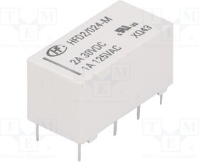 HFD2/024-M, Реле: электромагнитное, DPDT, Uобмотки: 24ВDC, 1A/125ВAC, 3A/30ВDC