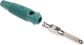 930727104, Green Male Banana Plug, 4 mm Connector, Solder Termination, 30A, 30 V ac, 60V dc, Nickel